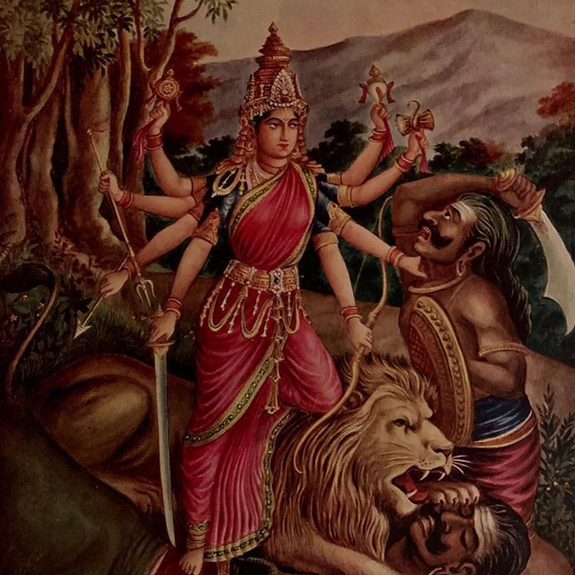 Durga divinità che cavalca un leone